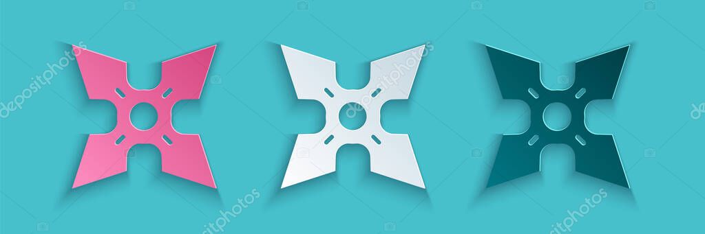 Paper Cut Japanese Ninja Shuriken Icon Isolated Blue Background Paper Vector Graphics