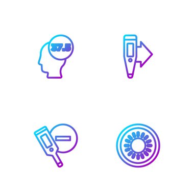 Güneş hattını, dijital termometreyi, yüksek insan vücut ısısını ve... Renk simgeleri. Vektör.