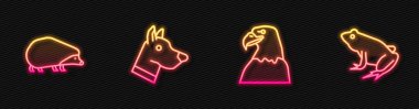 Hat Kartal kafası, Kirpi, Köpek ve Kurbağa. Parlayan neon ikonu. Vektör.