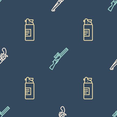 Tabancayı, yağ şişesini ve kusursuz bir şekilde avlanmayı ayarla. Vektör.