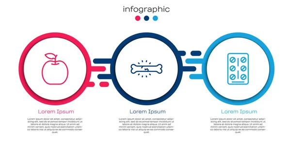 Установить Линию Apple Кости Боли Таблетки Пузырь Пакет Бизнес Инфографический — стоковый вектор