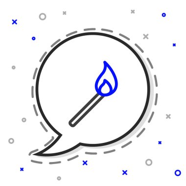 Beyaz arkaplanda izole edilmiş ateş ikonu ile çizgi yakma kibriti. Ateşle maç. Kibrit işareti. Renkli taslak konsepti. Vektör İllüstrasyonu.