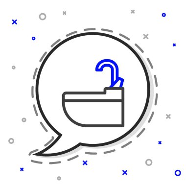 Beyaz arka planda su musluğu ikonu olan çizgi yıkama kabini. Renkli taslak konsepti. Vektör İllüstrasyonu.