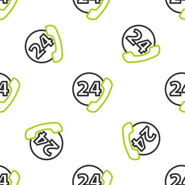 Hat Telefonu 24 saat destek ikonu beyaz arka planda izole edilmiş pürüzsüz desen. Tüm gün müşteri destek merkezi. Tam zamanlı çağrı servisi. Vektör İllüstrasyonu.