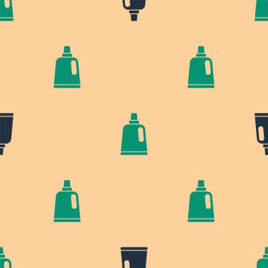 Çamaşır deterjanı, çamaşır suyu, bulaşık suyu ya da bej arka planda izole edilmiş başka bir temizlik maddesi ikonu için yeşil ve siyah plastik şişe. Vektör.