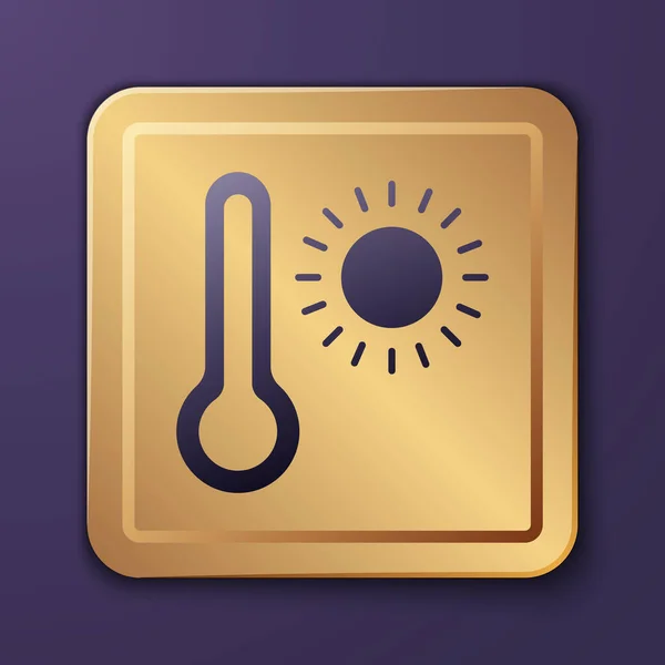 Paarse Meteorologie Thermometer Meten Warmte Koude Pictogram Geïsoleerd Paarse Achtergrond — Stockvector