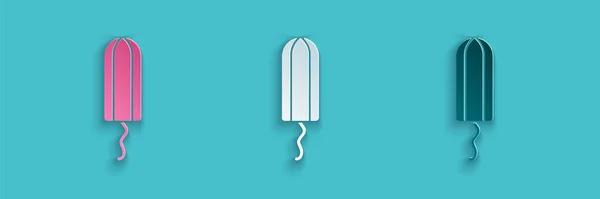 Papiergeschnittene Menstruation Und Tampon Symbol Isoliert Auf Blauem Hintergrund Weibliches — Stockvektor