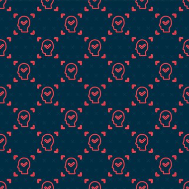 Siyah arkaplanda işaretli kırmızı çizgi yüz tanıma sistemi izole edildi. Yüz tanımlama simgesi. Yüz tanıma. Siber güvenlik kavramı. Vektör.