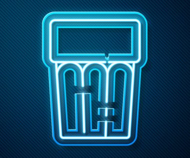 Mavi zemin üzerinde su ikonu olan parlak neon çizgisi. Soda bardağı. Vektör.