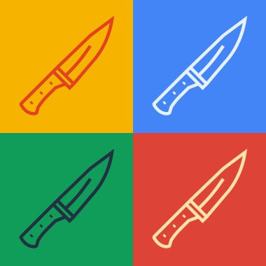 Pop Art Line Et Helikopteri simgesi renk arkaplanında izole edildi. Kasap bıçağı. Et için mutfak bıçağı. Kasap bıçağı. Vektör.