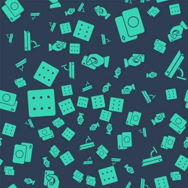 El 'in elinde iskambil kağıtları, iskambil kağıtları, oyun zarları ve güvenlik kameralarını kusursuz bir şekilde ayarla. Vektör.