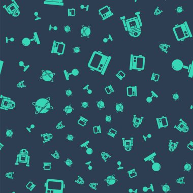 Astronot miğferi, robot, uydu uyduları gezegenin yörüngesinde ve Joystick 'i kusursuz bir şekilde ayarlayın. Vektör.