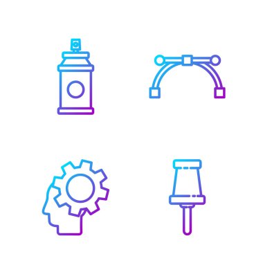 Çizgiyi it pimi, insan kafası içinde ekipman, boya spreyi kutusu ve Bezier eğrisi. Renk simgeleri. Vektör.