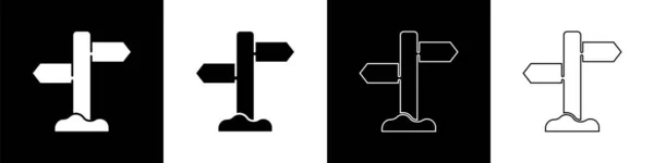 Установить Дорожный Знак Значок Signpost Выделен Черно Белом Фоне Символ — стоковый вектор