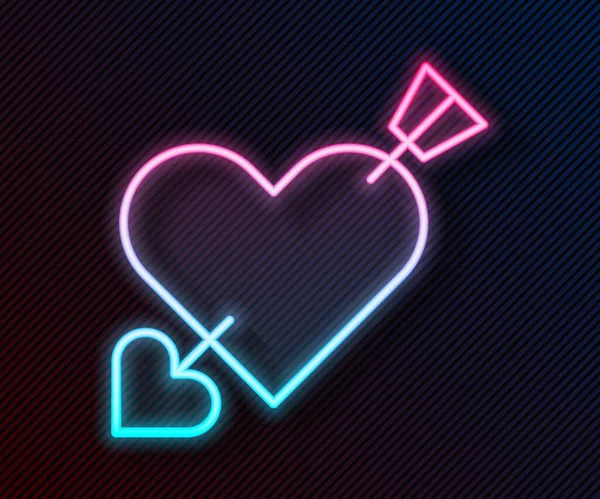 Ragyogó Neon Vonal Amour Szimbólum Szív Nyíl Ikon Elszigetelt Fekete — Stock Vector