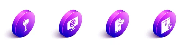 Stel Isometrische Postbus Mail Mail Spraakbel Mobiel Enveloppe Envelop Met — Stockvector
