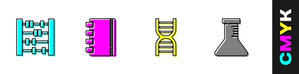 Set Abacus Spirale Notizbuch Dna Symbol Und Reagenzglas Und Kolben — Stockvektor