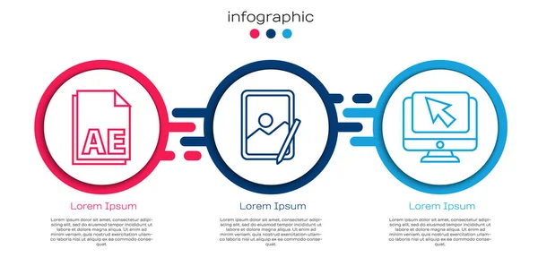 Définir Document Fichier Ligne Tablette Graphique Moniteur Ordinateur Curseur Modèle — Image vectorielle