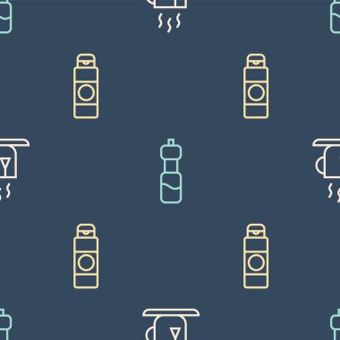 Çay poşeti, krema ya da losyon kozmetik tüplü çay bardağını ve şişe suyunu pürüzsüz desenli olarak ayarla. Vektör.