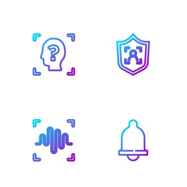 Hat sensörü, ses tanıma, yüz ve kalkan yüz ayarlayın. Renk simgeleri. Vektör.