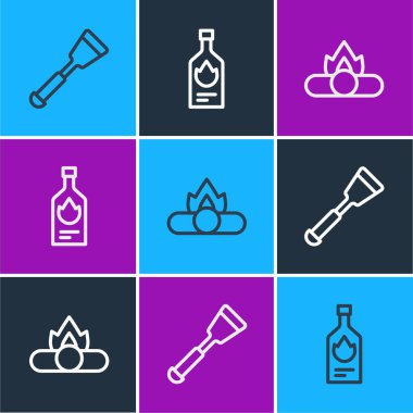 Spatula, Kamp Ateşi ve Tabasco sosu ikonu. Vektör.