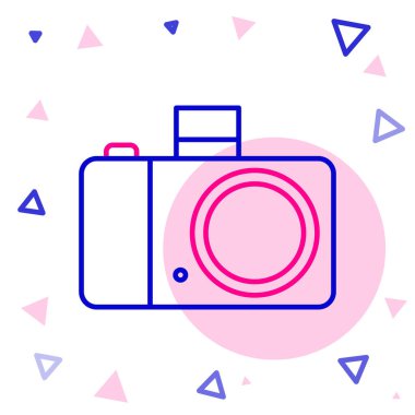 Çizgi fotoğraf makinesi simgesi beyaz arkaplanda izole edildi. Fotoğraf makinesi simgesi. Renkli taslak konsepti. Vektör İllüstrasyonu.