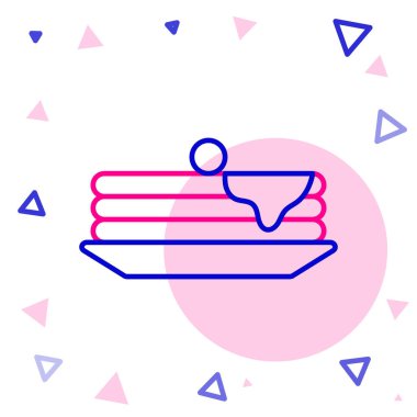 Beyaz arkaplanda izole edilmiş krep ikonu yığını. Şerbetli ve kirazlı fırın. Kahvaltı konsepti. Renkli taslak konsepti. Vektör İllüstrasyonu.