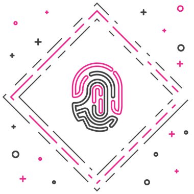 Beyaz arkaplanda çizgi parmak izi simgesi izole edildi. Kimlik uygulaması simgesi. Kimlik işareti. Kimliğe dokun. Renkli taslak konsepti. Vektör.