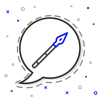 Orta Çağ çizgi mızrak simgesi beyaz arkaplanda izole edildi. Ortaçağ silahı. Renkli taslak konsepti. Vektör.