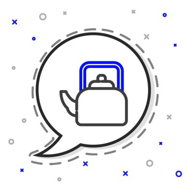 Beyaz arkaplanda ikonu olan çizgi çaydanlığı izole edildi. Çaydanlık ikonu. Renkli taslak konsepti. Vektör.