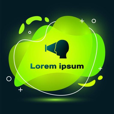 Siyah yüz tanıma simgesi siyah arkaplanda izole edildi. Yüz tanımlama simgesi. Yüz tanıma. Siber güvenlik kavramı. Sıvı şekilli soyut pankart. Vektör.