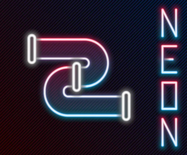 Parlayan neon hattı Endüstri metalik boru ikonu siyah arka planda izole edildi. Tesisat boru hattının farklı şekillerde parçaları. Renkli taslak konsepti. Vektör İllüstrasyonu.