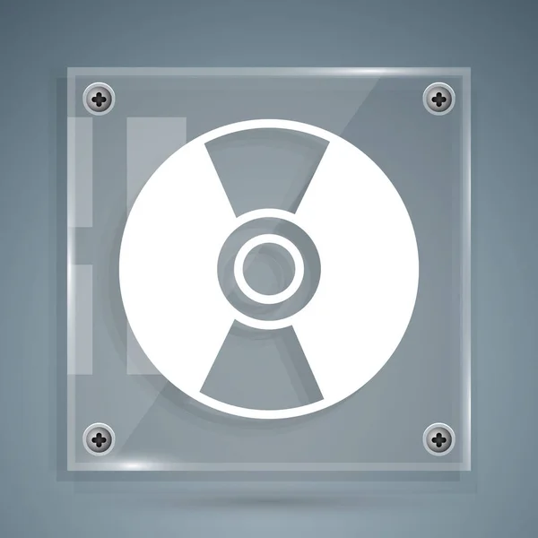 Bílá Ikona Disku Nebo Dvd Izolovaná Šedém Pozadí Značka Kompaktního — Stockový vektor