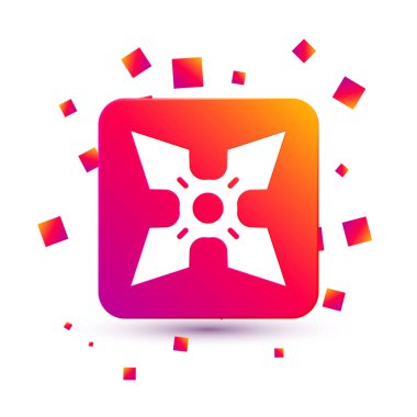 Beyaz Japon ninja shuriken simgesi beyaz arkaplanda izole edildi. Kare renk düğmesi. Vektör.