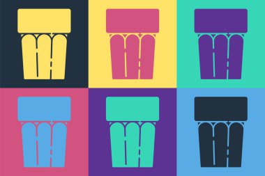 Renk arkaplanında su ikonu olan Pop Art Glass. Soda bardağı. Vektör.