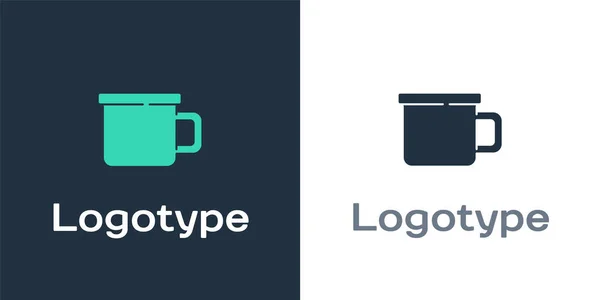 Logotyp Camping Metallbecher Symbol Isoliert Auf Weißem Hintergrund Logo Design — Stockvektor