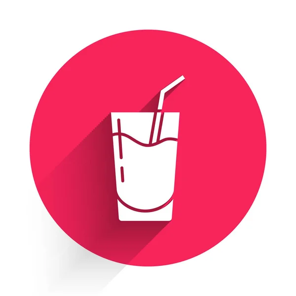 Beyaz Kokteyl Alkol Ikonu Uzun Gölgeli Kırmızı Daire Düğmesi Vektör — Stok Vektör