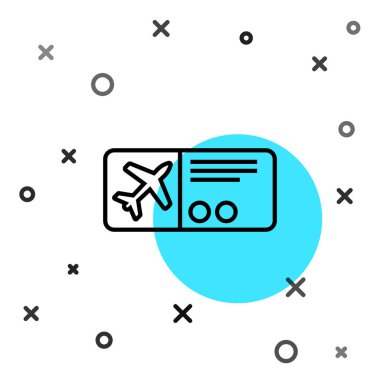 Siyah hat uçak bileti ikonu beyaz arka planda izole edildi. Uçak bileti. Rastgele dinamik şekiller. Vektör İllüstrasyonu.