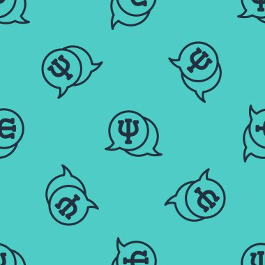 Siyah çizgi psikoloji ikonu yeşil arka planda kusursuz desen izole etti. Psi sembolü. Akıl sağlığı konsepti, psikanaliz analizi ve psikoterapi. Vektör.