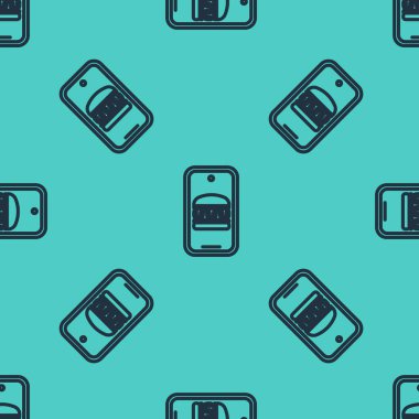 Siyah Hat Çevrimiçi sipariş ve fast food dağıtım ikonu yeşil arka planda izole edilmiş kusursuz desen. Burger tabelası. Vektör.