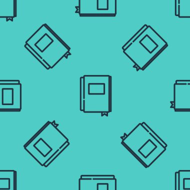 Siyah çizgi kitabı simgesi yeşil arkaplanda izole edilmiş kusursuz desen. Vektör.