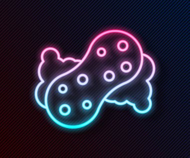 Siyah arkaplanda izole edilmiş köpük ikonlu parlak neon çizgisi Sponge. Bulaşık yıkamak için bir tutam Bast. Temizlik servisi logosu. Vektör.