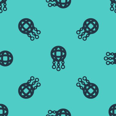 Tüylü kara çizgi rüya yakalayıcısı yeşil arka planda iz bırakmış. Vektör.