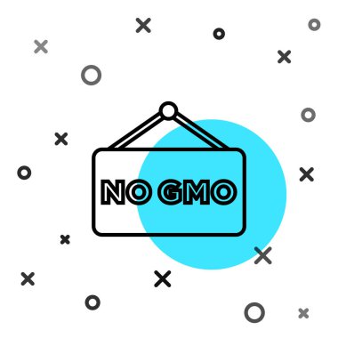 Siyah çizgi No GMO simgesi beyaz arkaplanda izole edildi. Genetik olarak değiştirilmiş organizma kısaltması. DNA gıda modifikasyonu. Rastgele dinamik şekiller. Vektör.