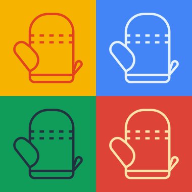 Pop sanat eseri fırın eldiveni ikonu renk arkaplanında izole edilmiş. Mutfak tutacağı işareti. Yemek eldiveni. Vektör.