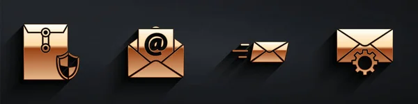 Defina Envelope Com Escudo Correio Mail Envelope Expresso Ícone Configuração —  Vetores de Stock