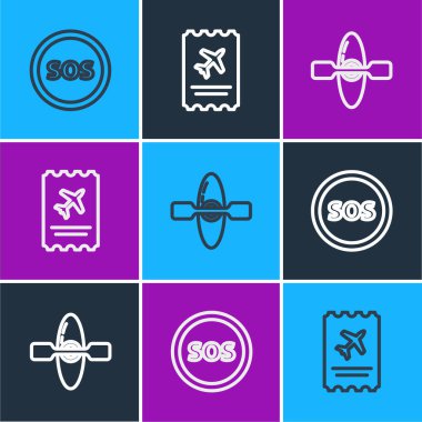 Hat konumunu SOS, Kano ya da Kano ve Havayolu bilet ikonu ile belirleyin. Vektör.