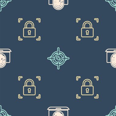 Dizüstü bilgisayarı parmak izi, parmak izi kilidi ve göz taramasını kusursuz desene ayarlayın. Vektör.