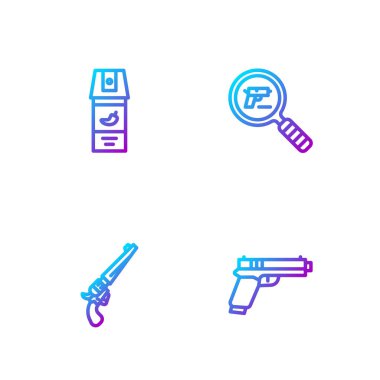 Tabanca, tabanca, Revolver, biber gazı ve arama hattı kurun. Renk simgeleri. Vektör.