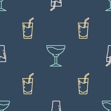 Bir bardak meyve suyu, kokteyl ve şarap kadehini kusursuz bir şekilde yerleştir. Vektör.